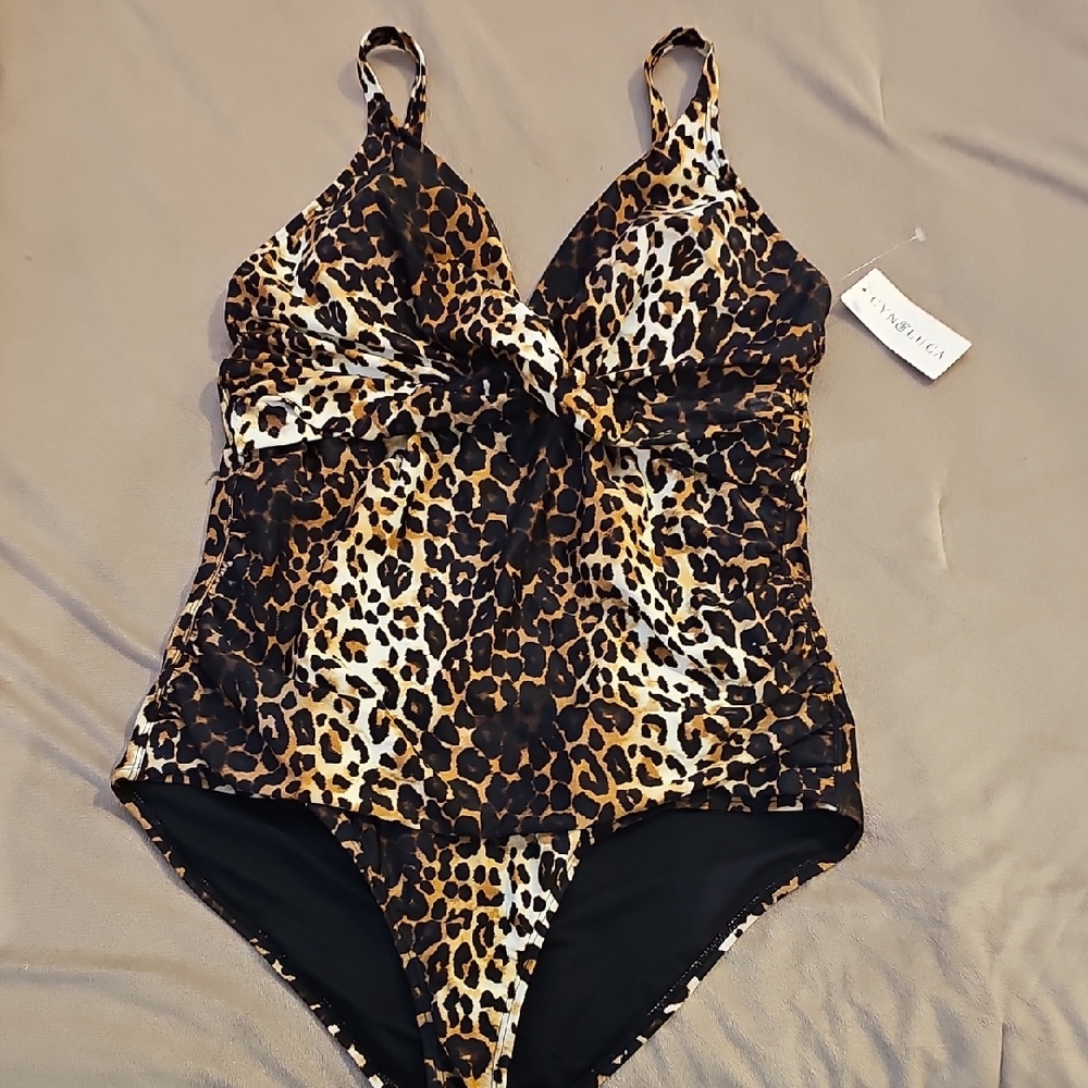 Leopard Print One-Piece Swimsuit - Brown/Black
